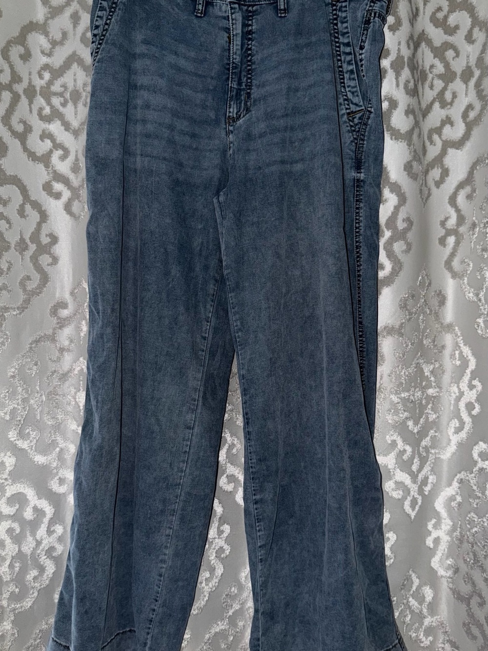 Nine West Wide Leg Washed Denim Pants - Blue